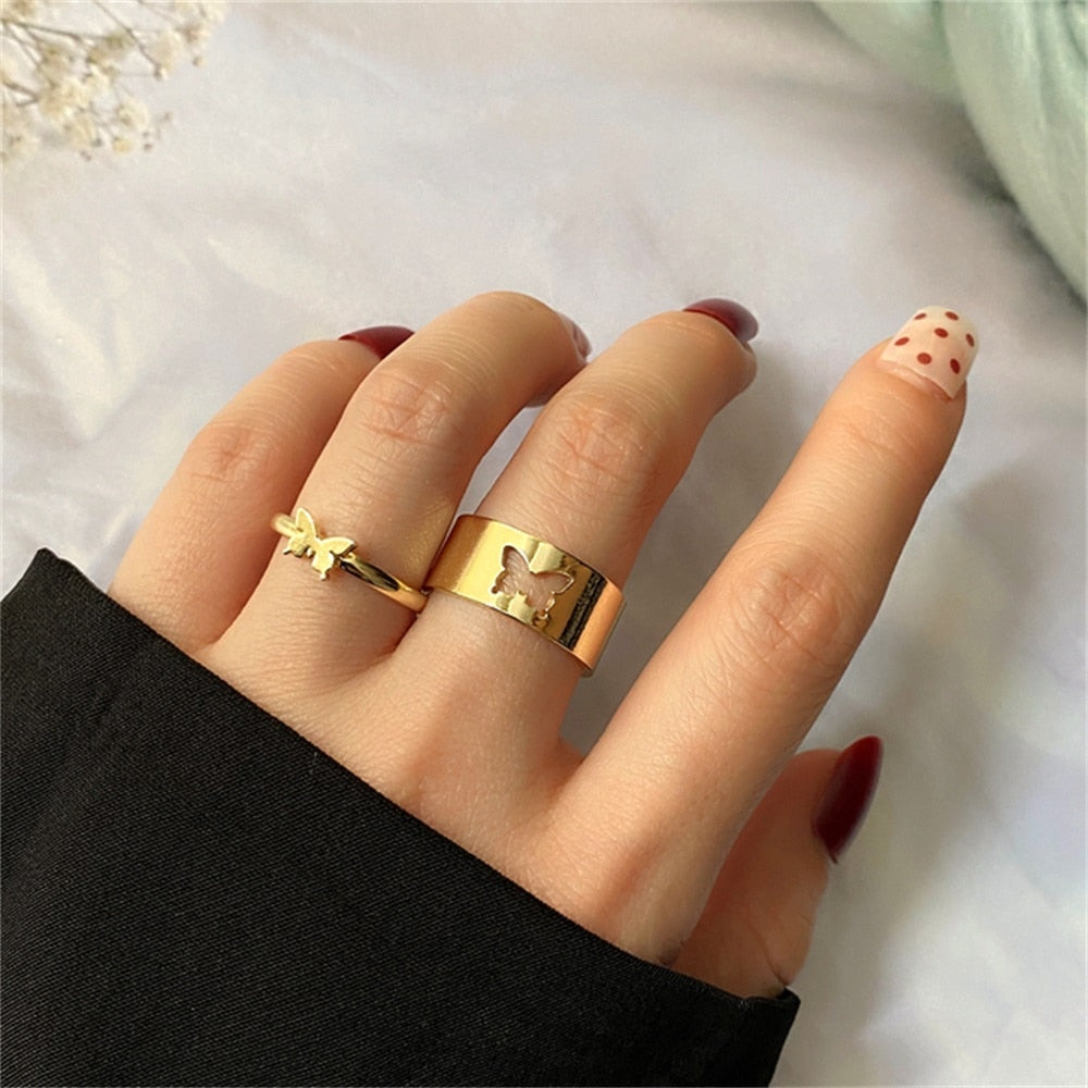 Bohemian Gold Color Chain Rings Set