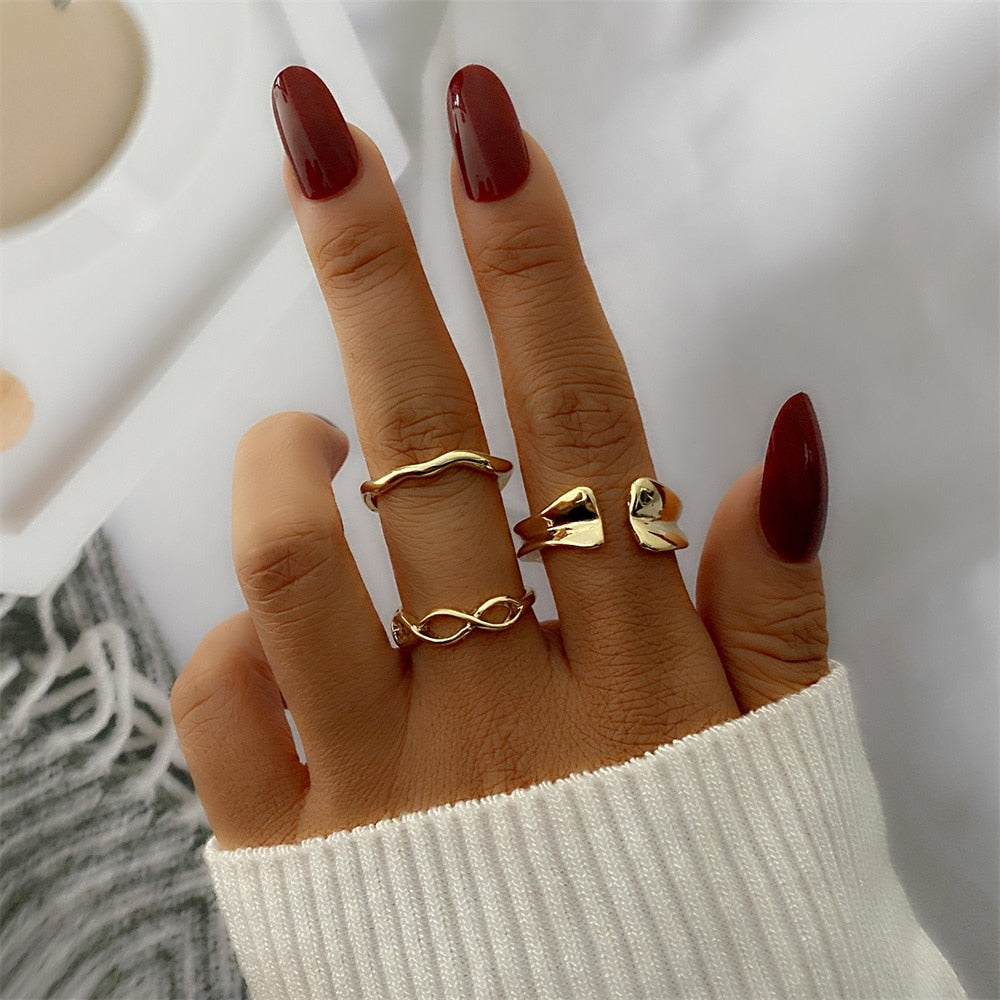 Bohemian Gold Color Chain Rings Set