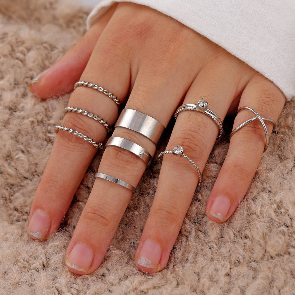 Bohemian Gold Color Chain Rings Set