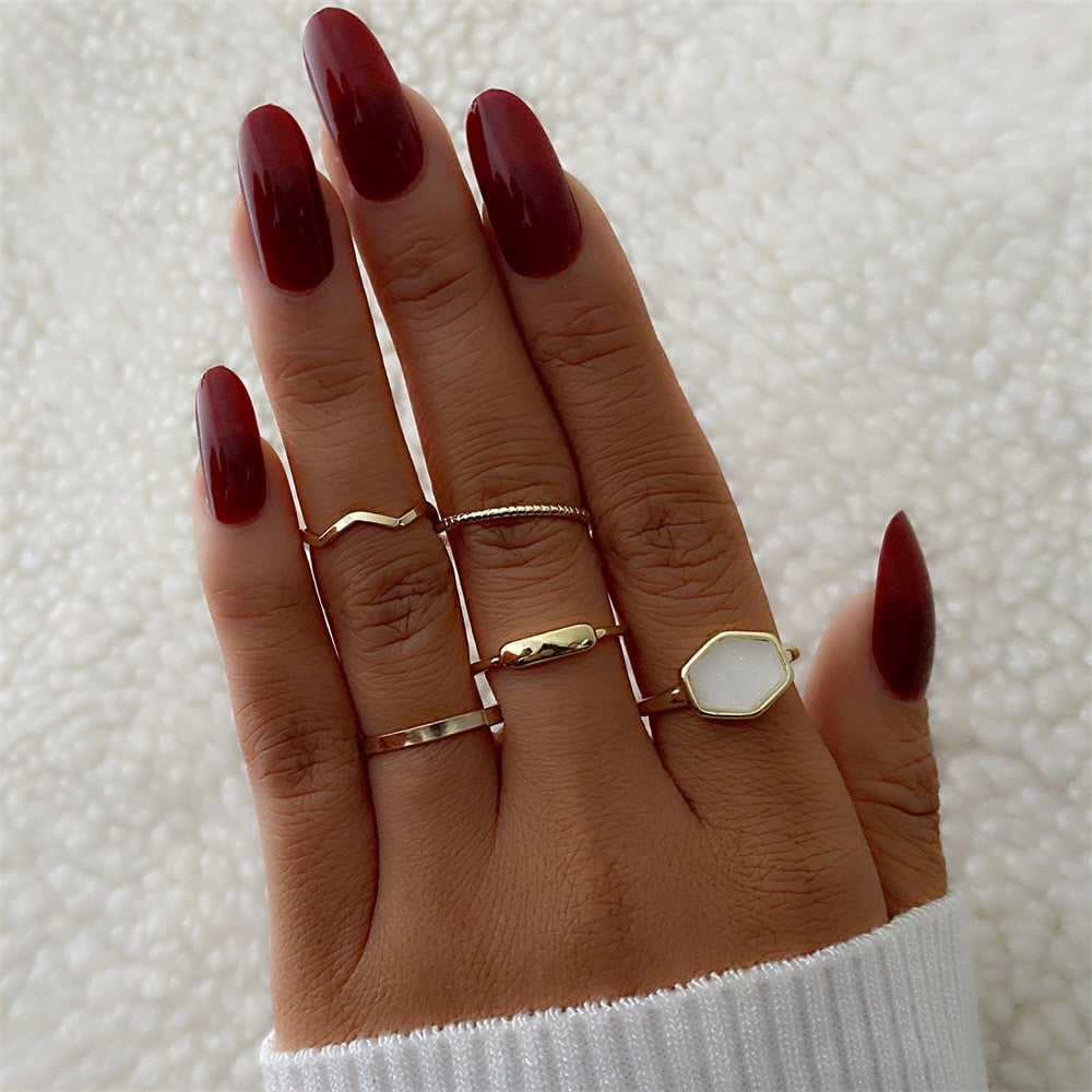 Bohemian Gold Color Chain Rings Set