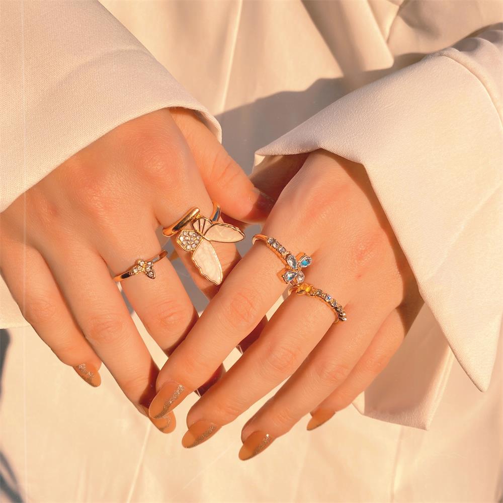 Bohemian Gold Color Chain Rings Set