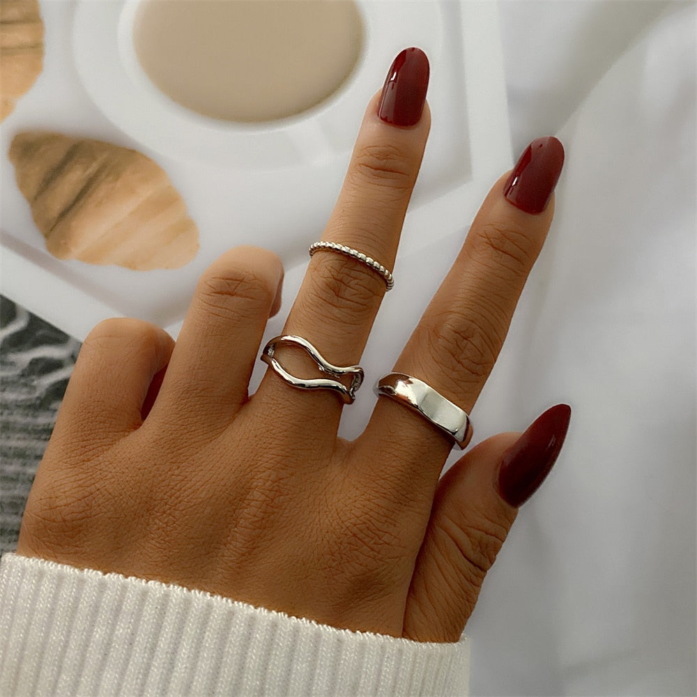 Bohemian Gold Color Chain Rings Set