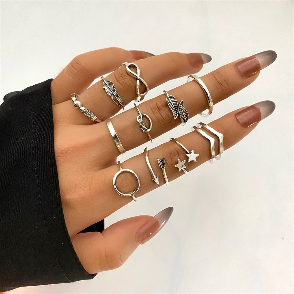 Bohemian Gold Color Chain Rings Set