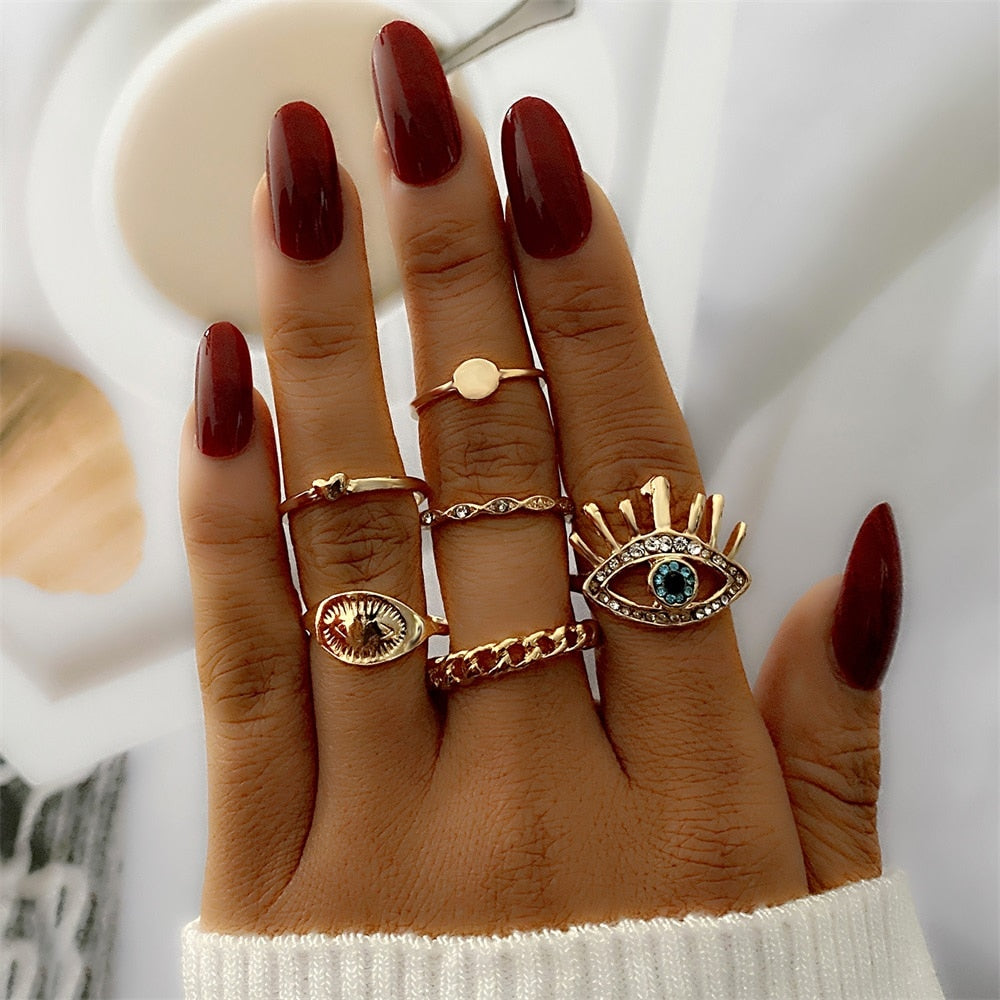 Bohemian Gold Color Chain Rings Set