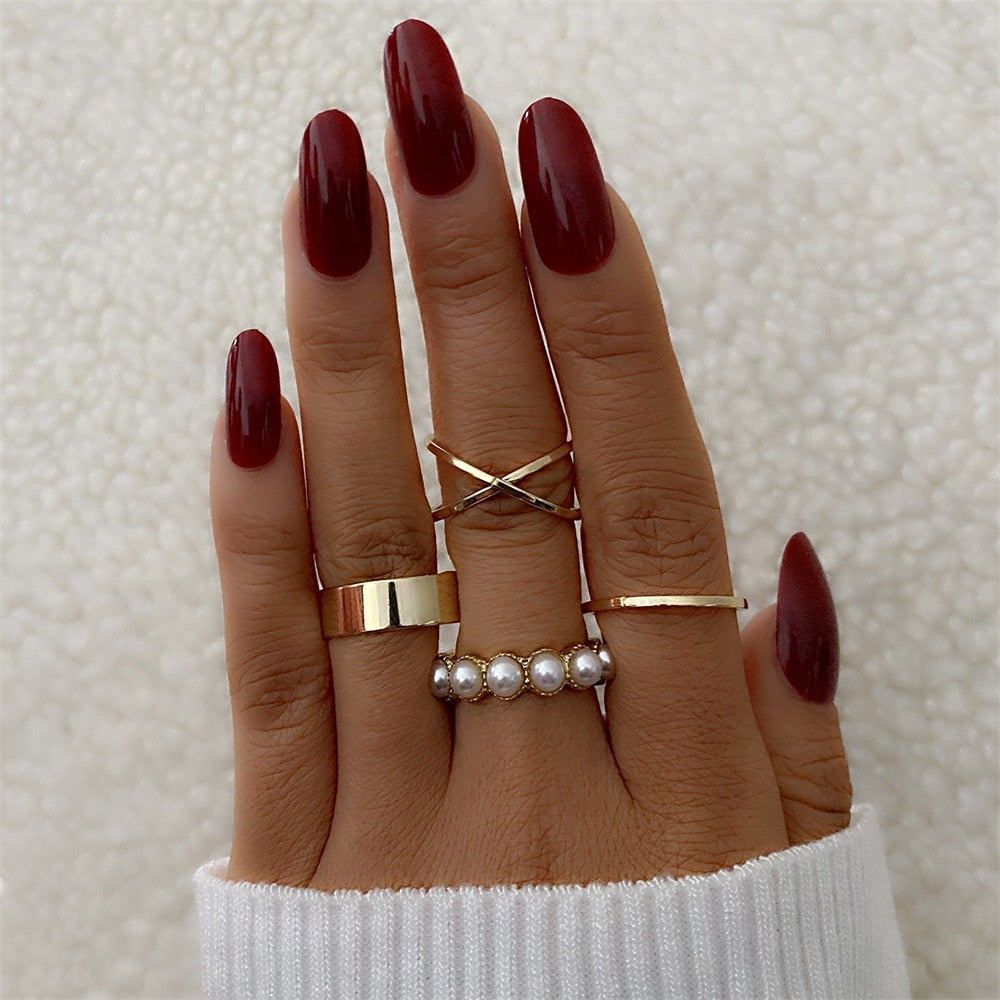 Bohemian Gold Color Chain Rings Set