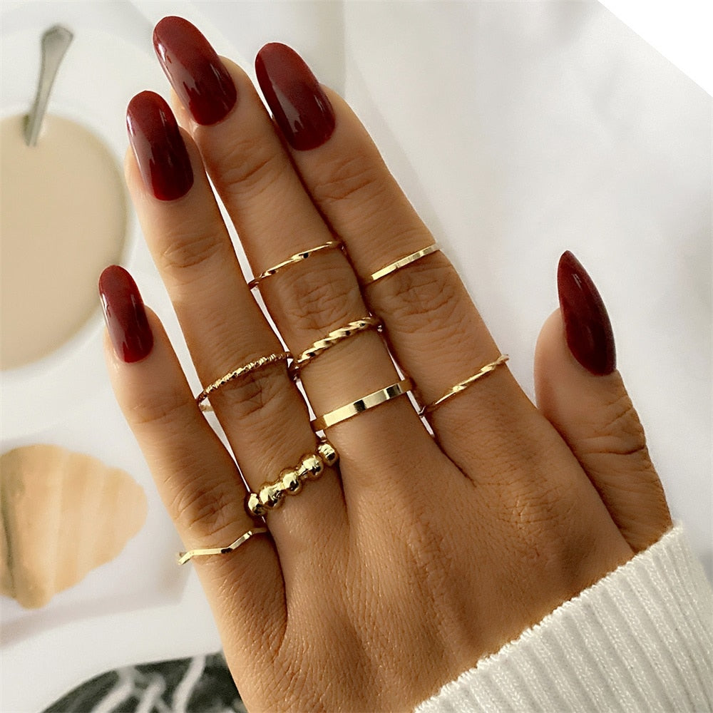 Bohemian Gold Color Chain Rings Set