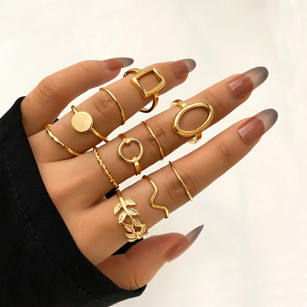 Bohemian Gold Color Chain Rings Set