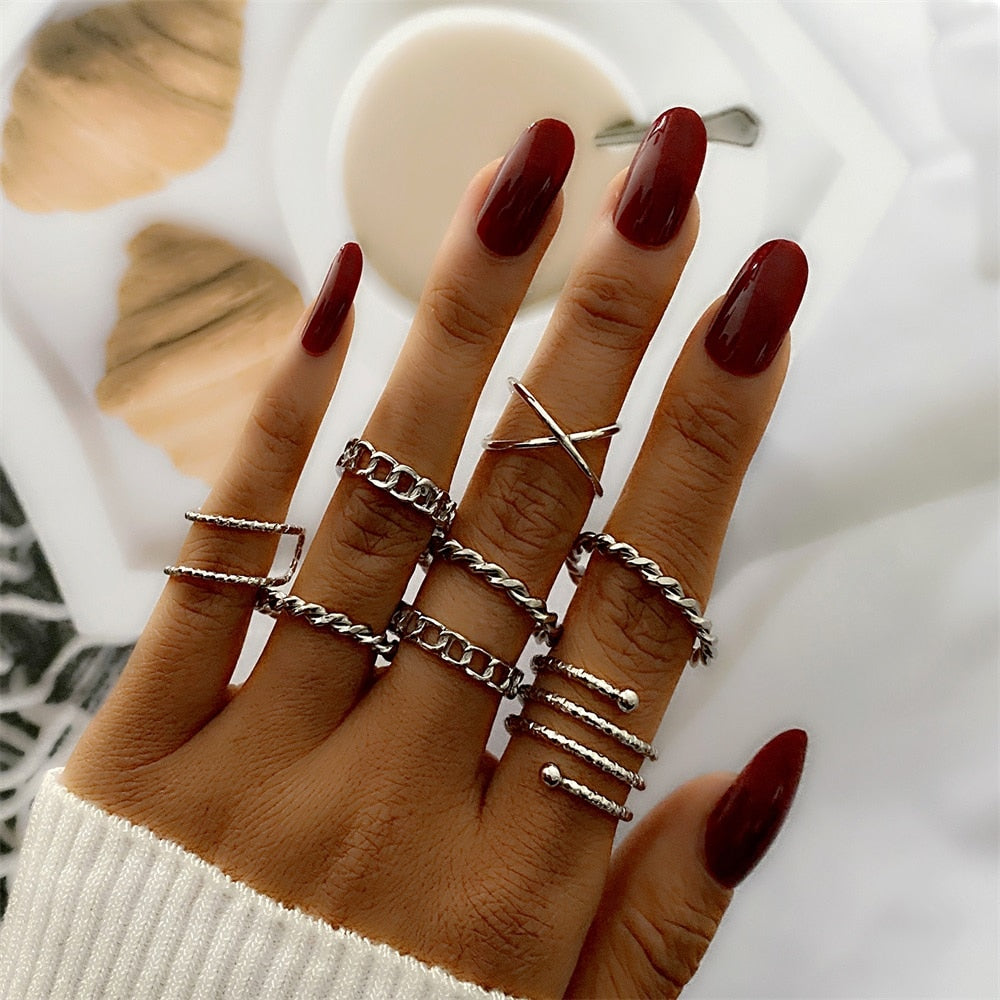 Bohemian Gold Color Chain Rings Set