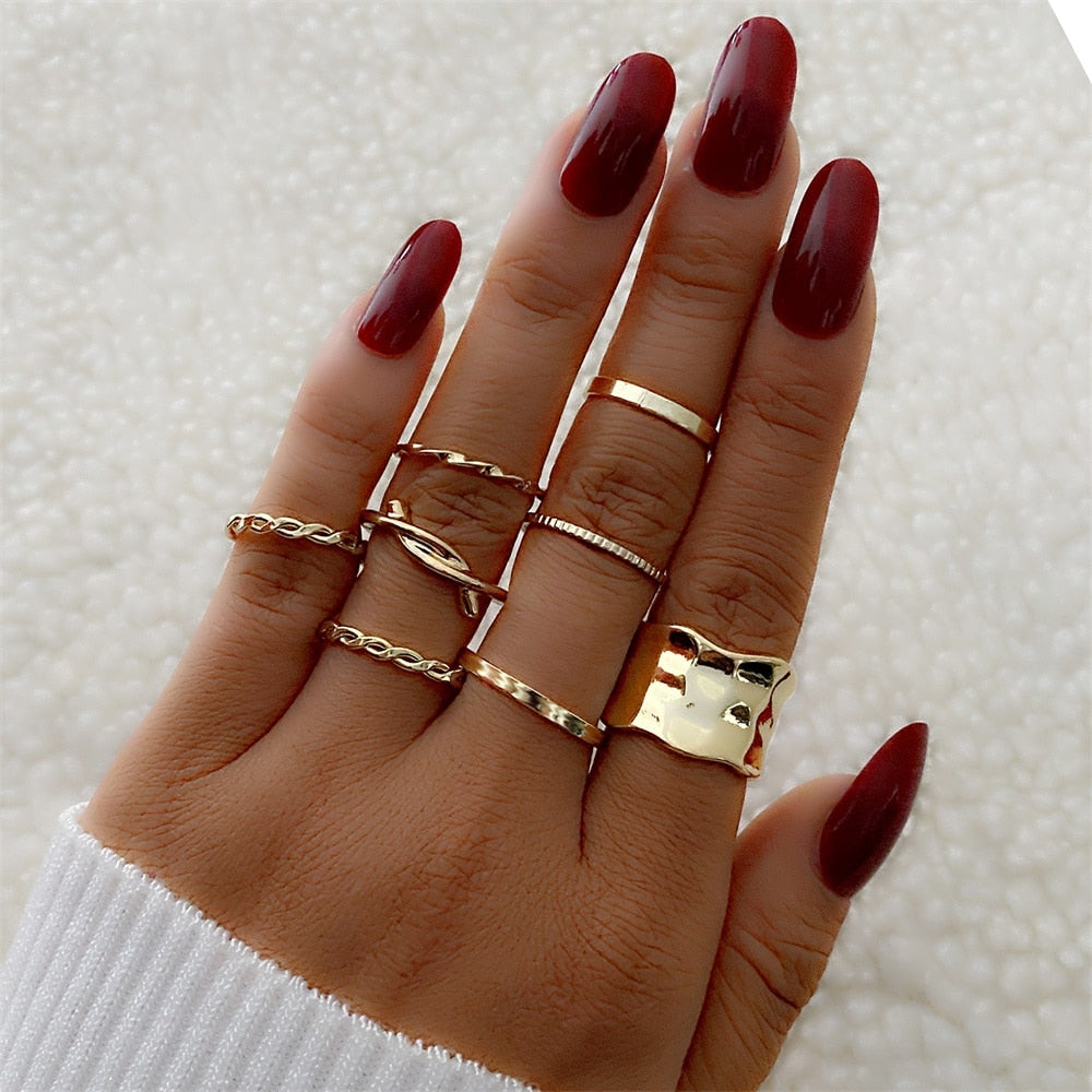 Bohemian Gold Color Chain Rings Set