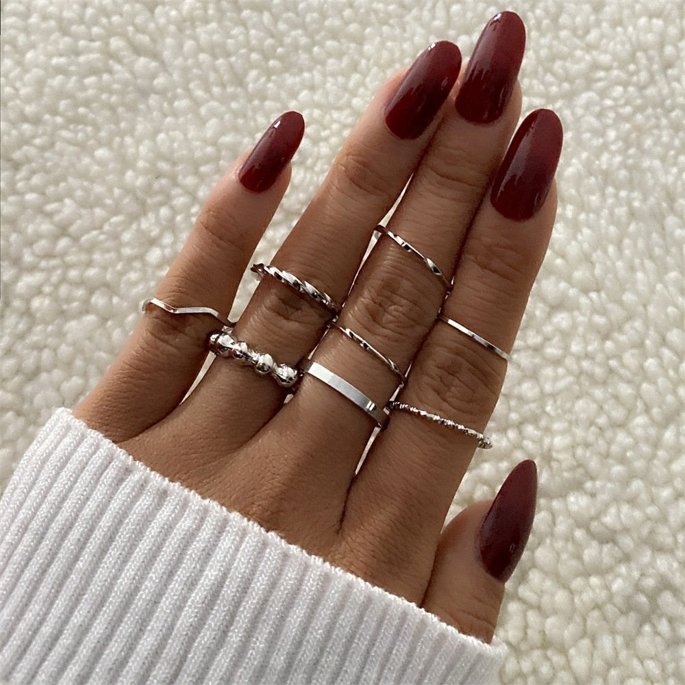 Bohemian Gold Color Chain Rings Set