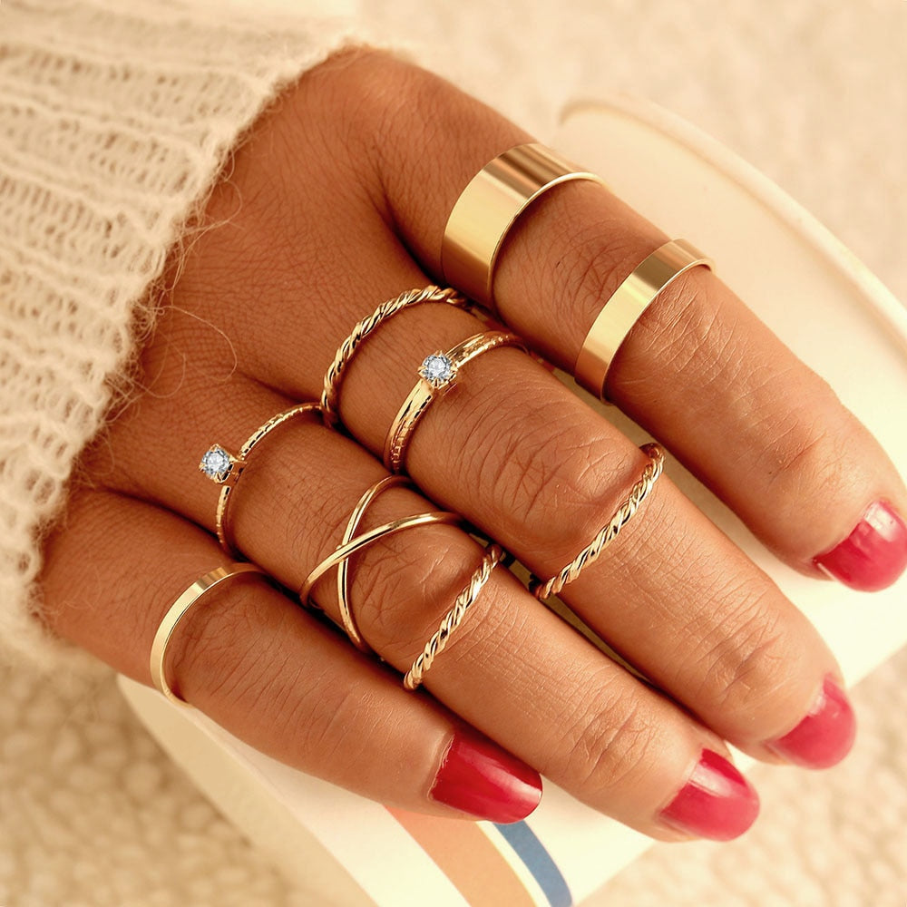 Bohemian Gold Color Chain Rings Set