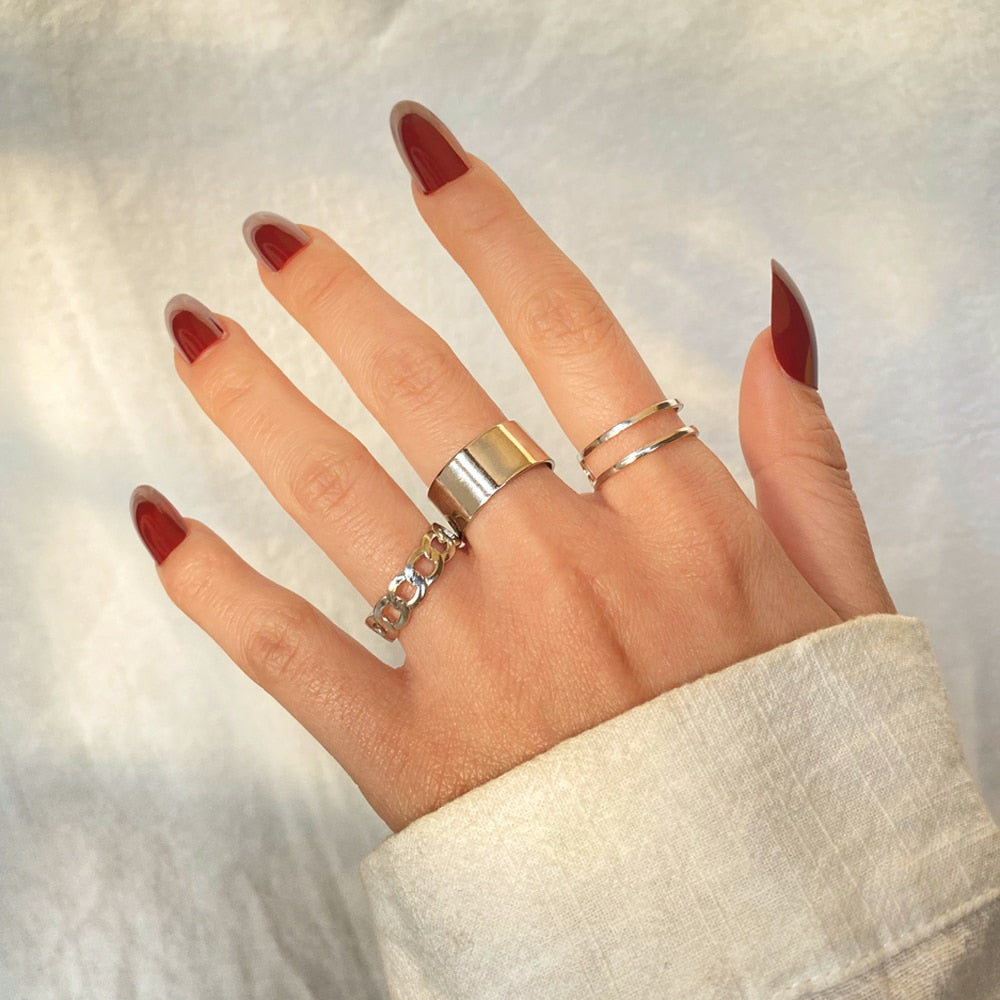 Bohemian Gold Color Chain Rings Set