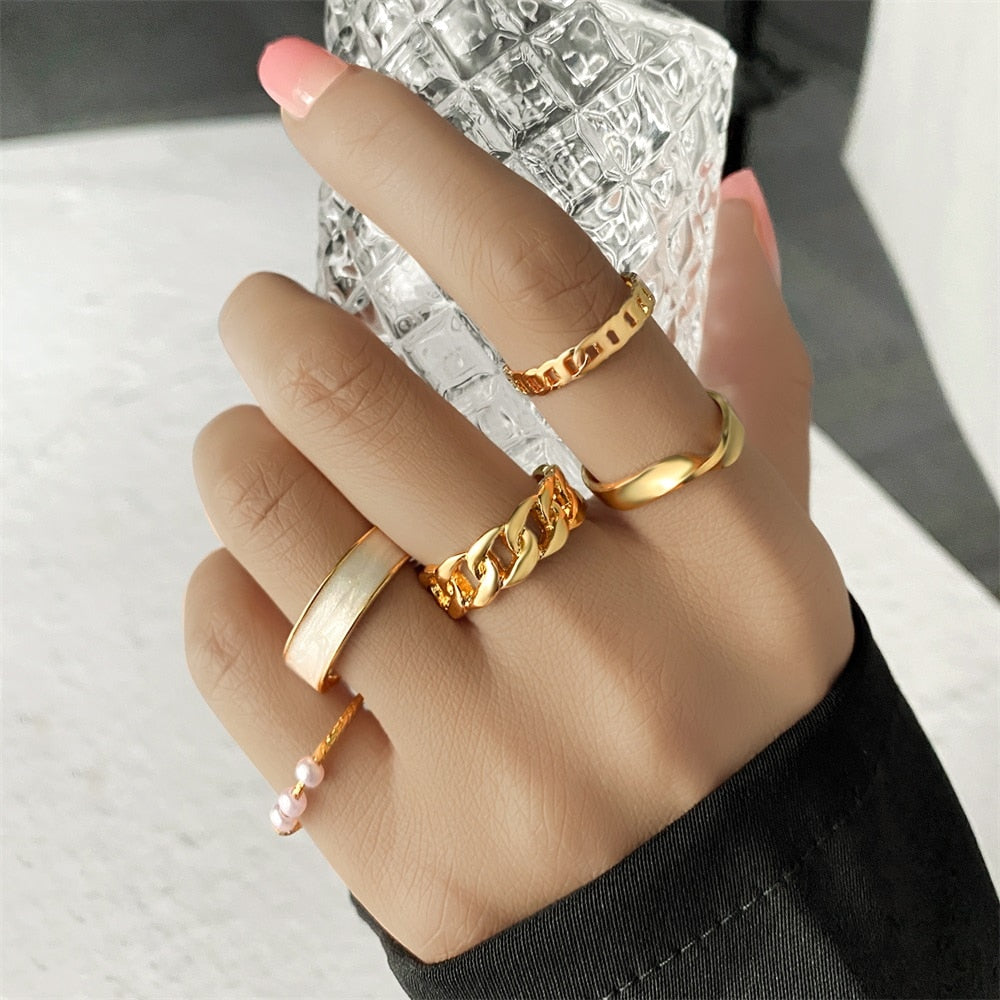 Bohemian Gold Color Chain Rings Set