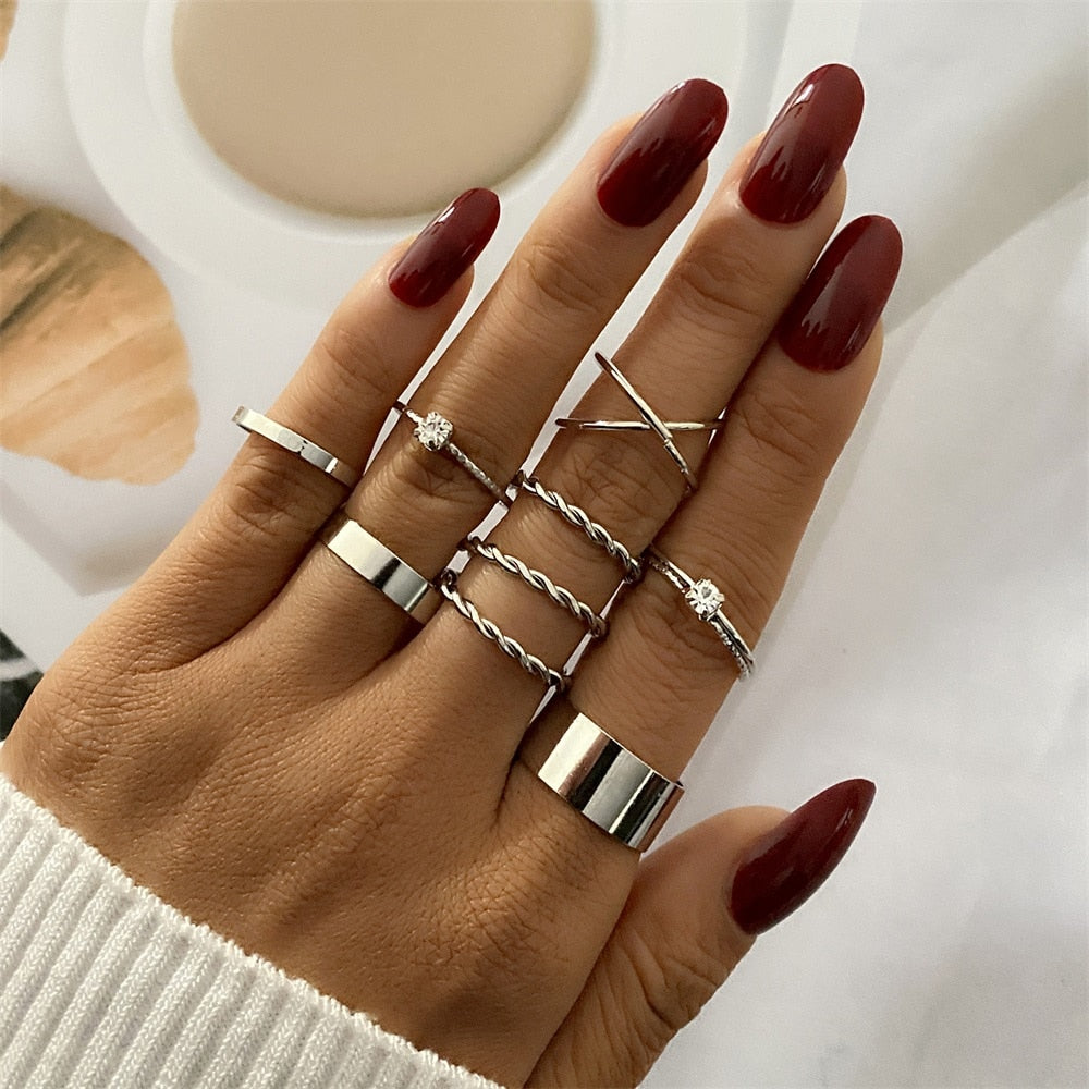 Bohemian Gold Color Chain Rings Set